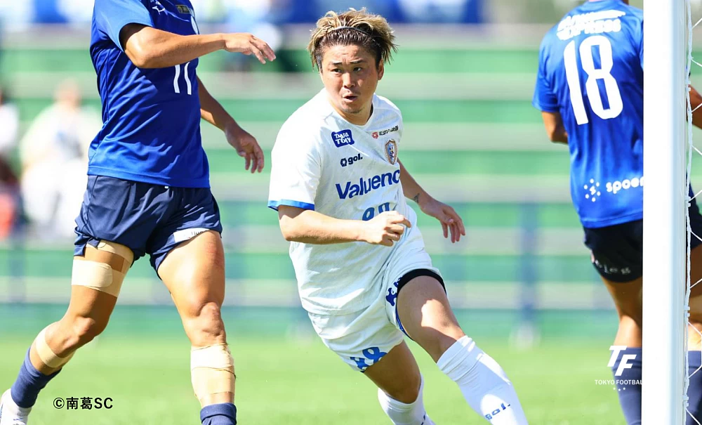2得点の活躍を見せた南葛のFW大前。(※写真:クラブ提供)